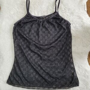 Gucci Black GG Logo Sheer Lace Cami Tank